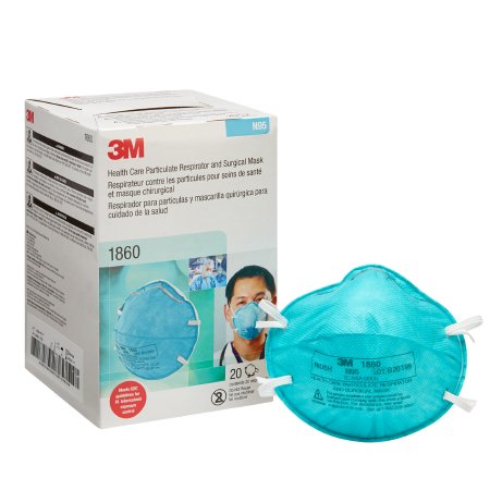 Mask Face Cone Molded Particulate Respirator / Surgical Mask 3M™ Medical N95 Cup Elastic Strap One Size Fits Most Blue NonSterile ASTM F1862 Adult (20/BX 6BX/CS) by Solventum Corporation  ID 1860